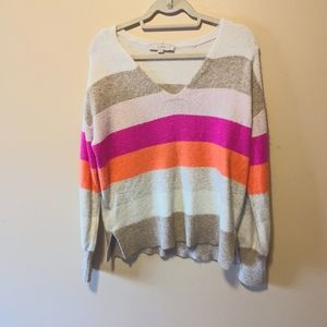 Loft Pink Orange Beige Tan Stripe Sweater Medium